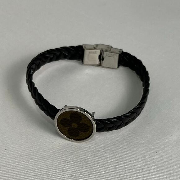 Louis Vuitton Monogram Canvas Adjustable Black Leather Bracelet - Picture 1 of 9